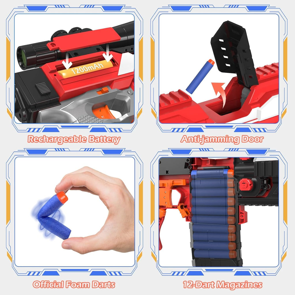 Automatic Toy Foam Blaster with Tactical Vest, 2 Clips and 100 Darts M957