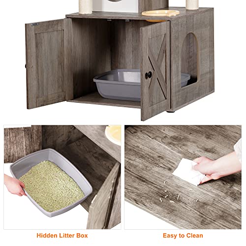Rustic Brown Cat Tree with Litter Box Enclosure R715