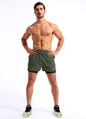 Men’s 2 in 1 Running Shorts 5" Quick Dry with Phone Pockets P636480