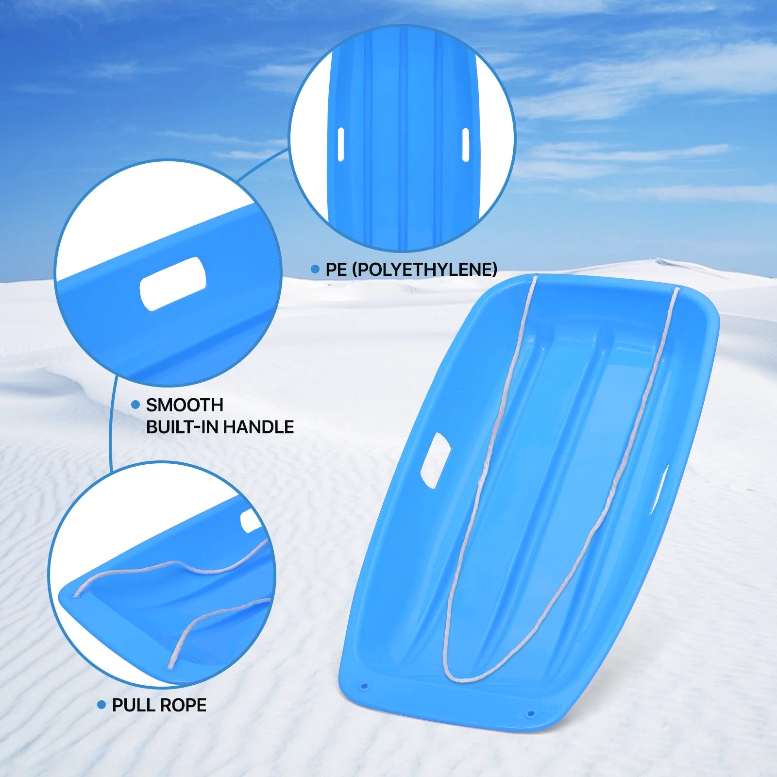 2 Pack 35" Plastic Snow Sleds with Pull Rope, 2 Handles S697