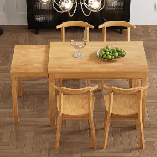 5-Piece Extendable Dining Table Set with 4 Chairs and Pull-out Side Table T718