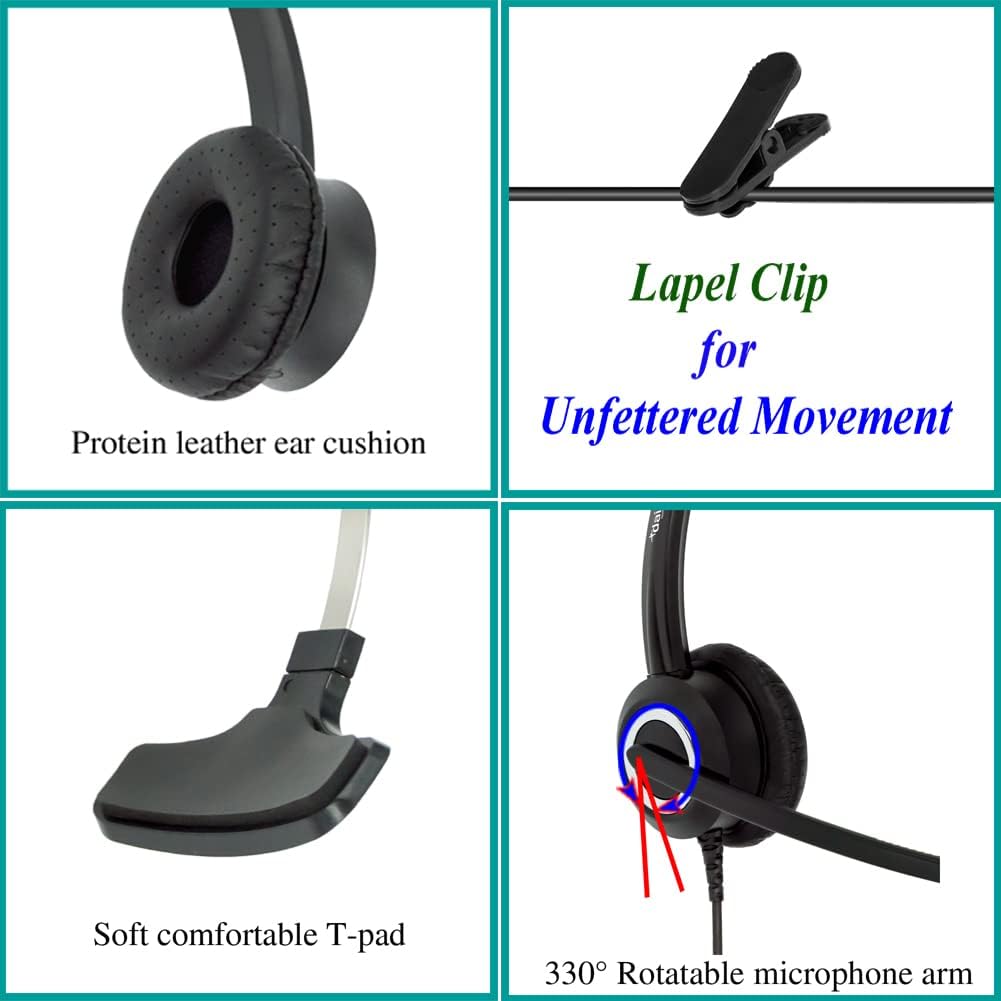 Noise Cancelling Binaural RJ9 VoIP Phone Headset with 3.5mm Adapter R8692