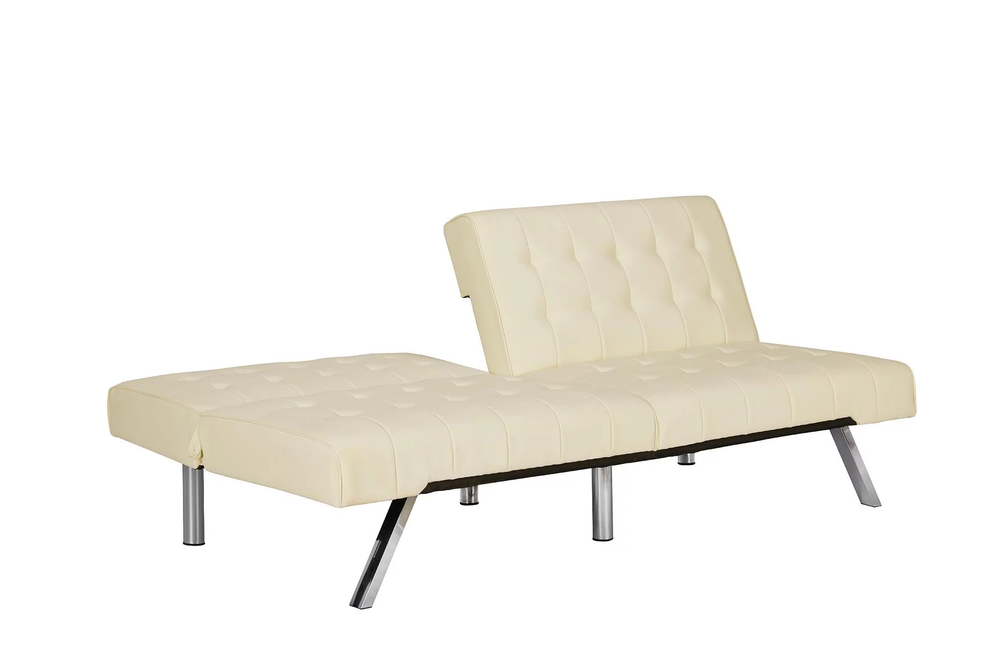 Vanilla Faux Leather Sectional Futon Sofa Bed with Chrome Legs C5268