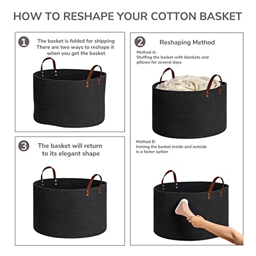 Large Woven Storage Basket with Leather Handles, 22 x 14 inches, Dark Gray K6151