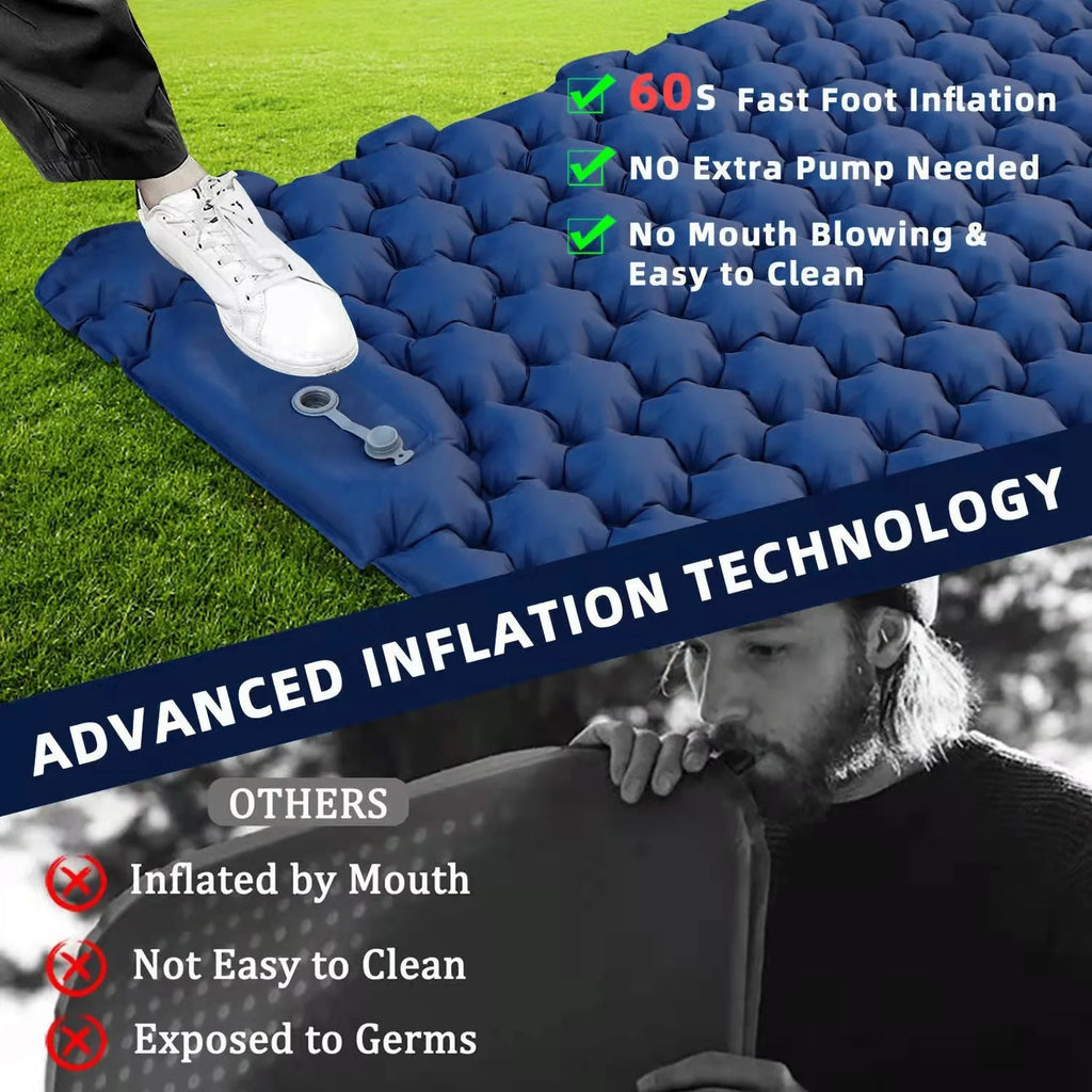 2 Person Camping Mat with Air Pillow Portable Air Mattress Waterproof Sleeping Pad N54705
