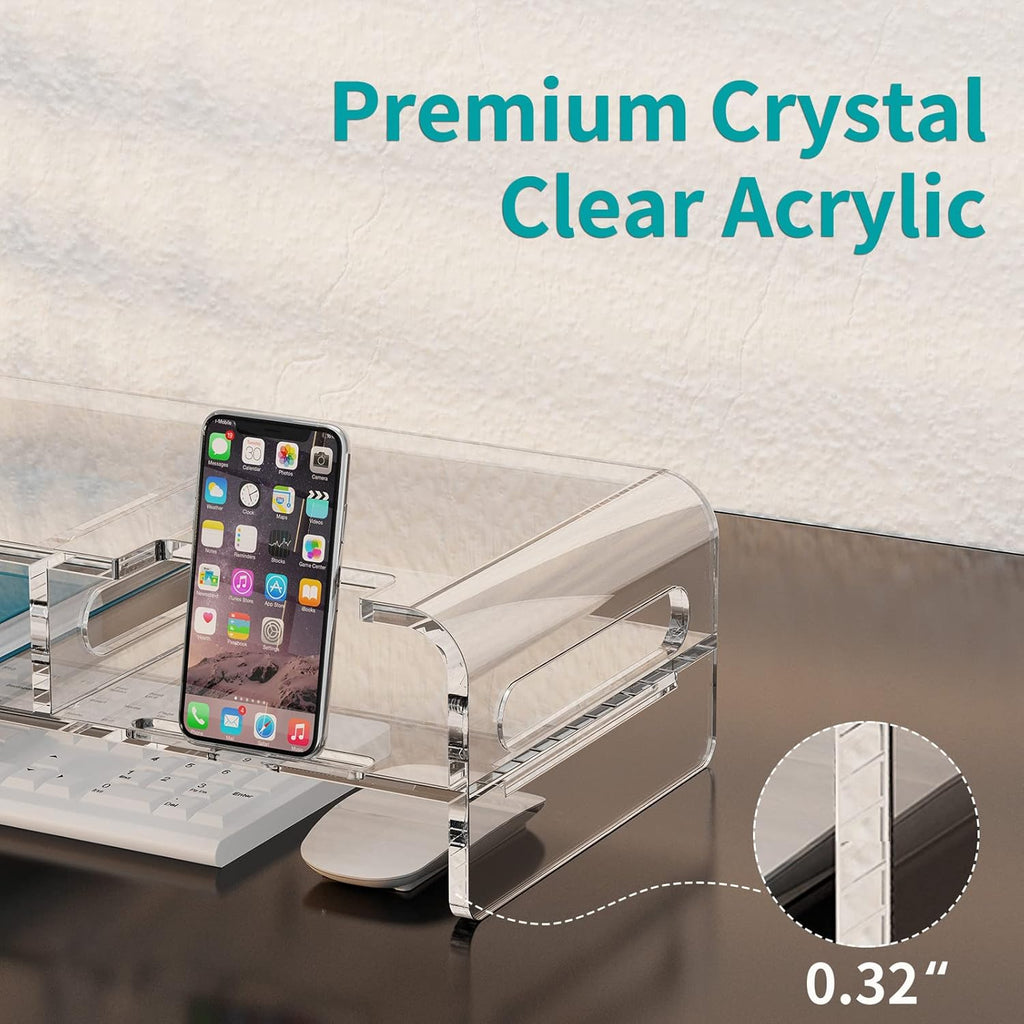 20-inch Clear Acrylic Monitor Stand Riser with Keyboard Storage and Phone Holder A144332