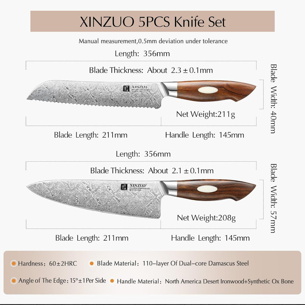 5-Piece Damascus Steel Knife Set K192669