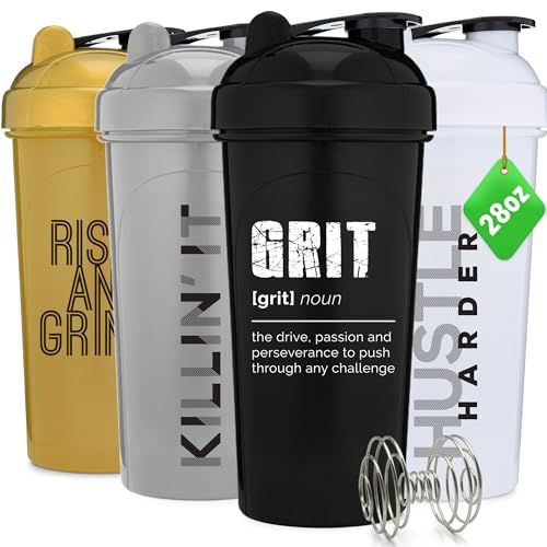 [4 Pack] 28oz Shaker Bottle with Mixer Agitators R7587
