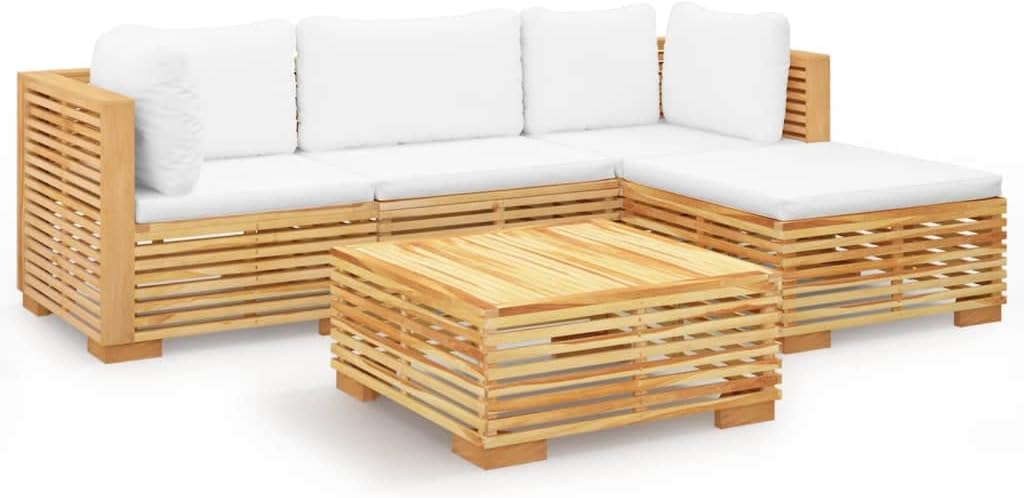 5 Piece Patio Lounge Set with Cushions Solid Wood Teak L830