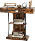 Rustic Brown 3-Tier Console Table with Drawer and Shelves C6612