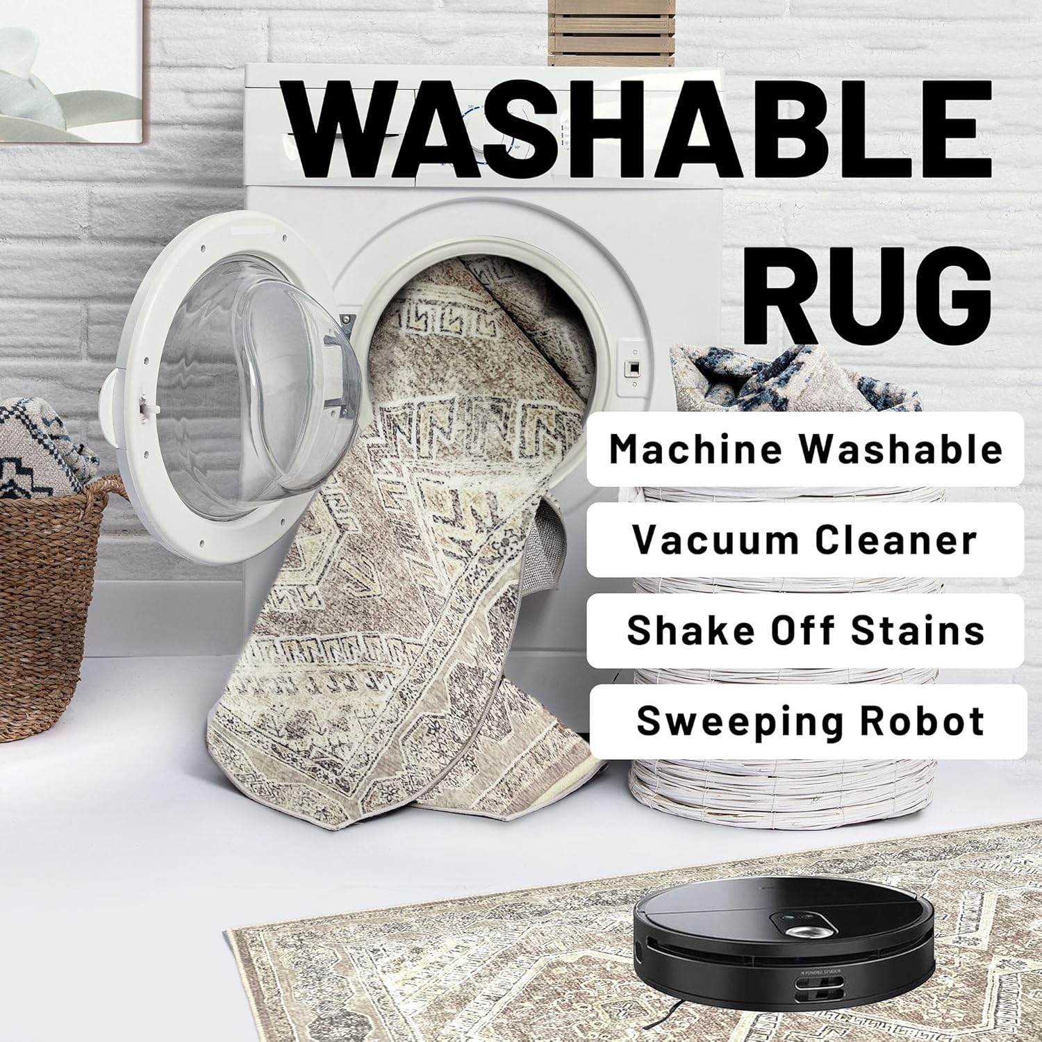 Washable 4x6 Faux Wool Area Rug Y2603
