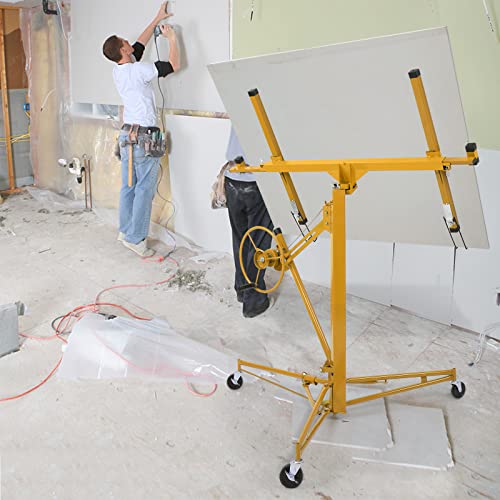 16 FT Drywall Lift Panel Rolling Hoist Jack Lifter Sheetrock with Adjustable Telescopic Arm, Yellow I474