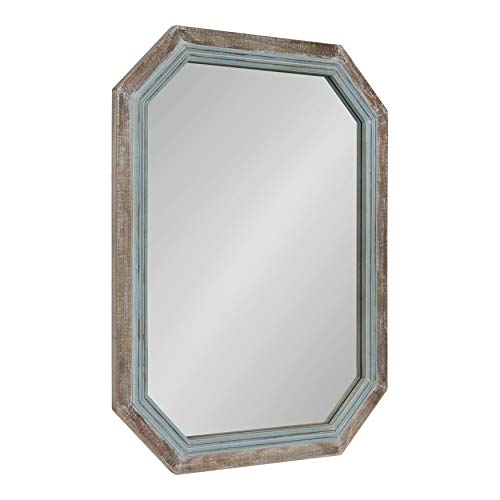 Large Rustic Octagon Wall Mirror, 36" x 28", Coastal Blue and Rustic Brown N481354