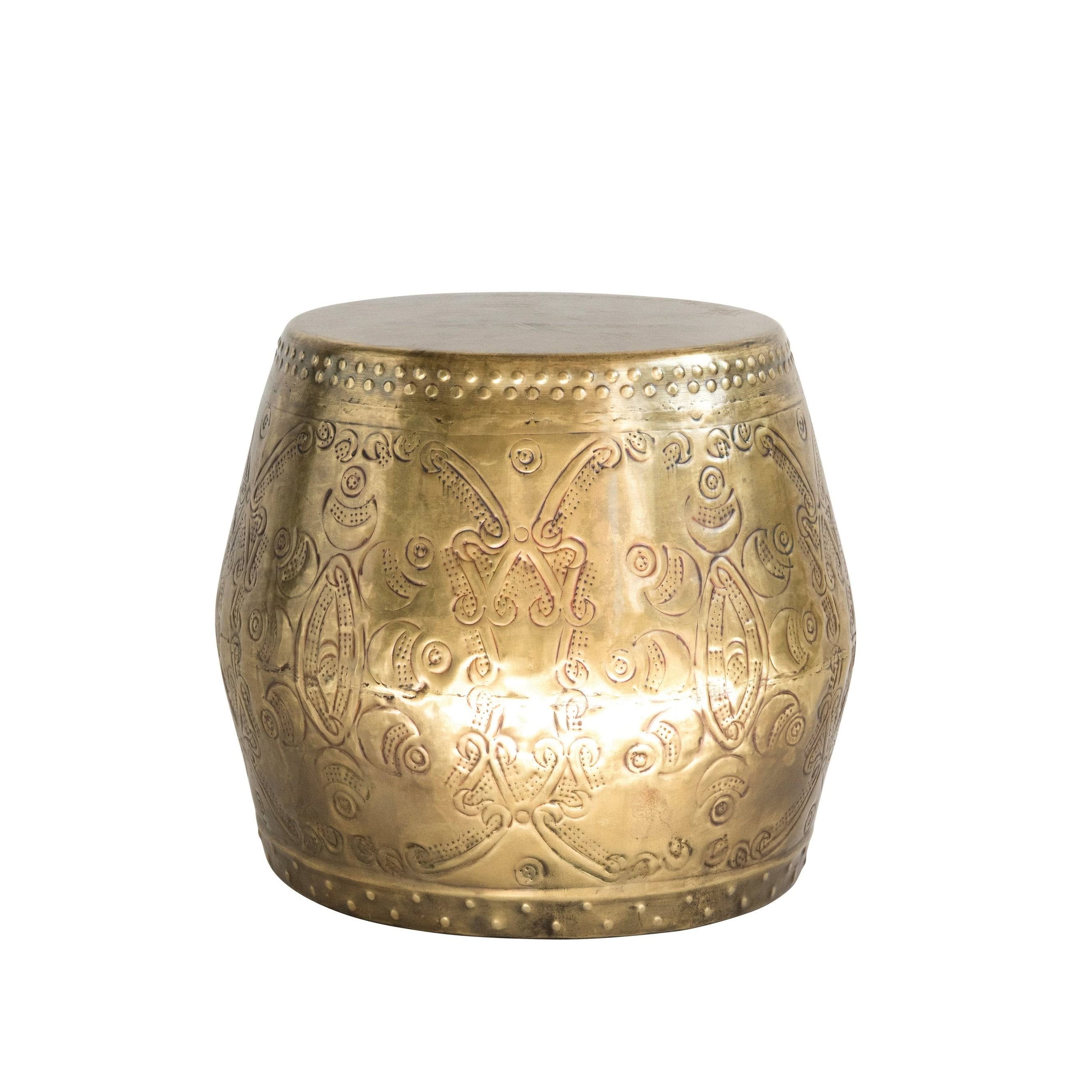 Antique Brass Metal Drum Table J75176