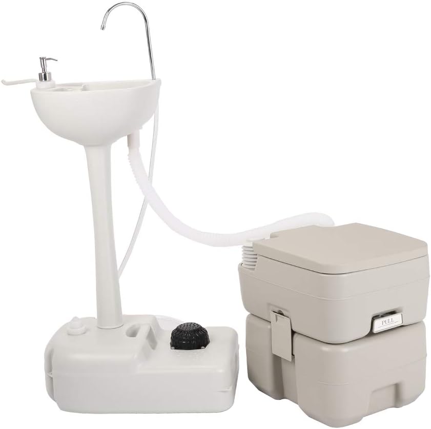 Portable Sink and Toilet Combo, 5 Gal Hand Washing Station & 5.3 Gal Flushing Toilet, Detachable E685181