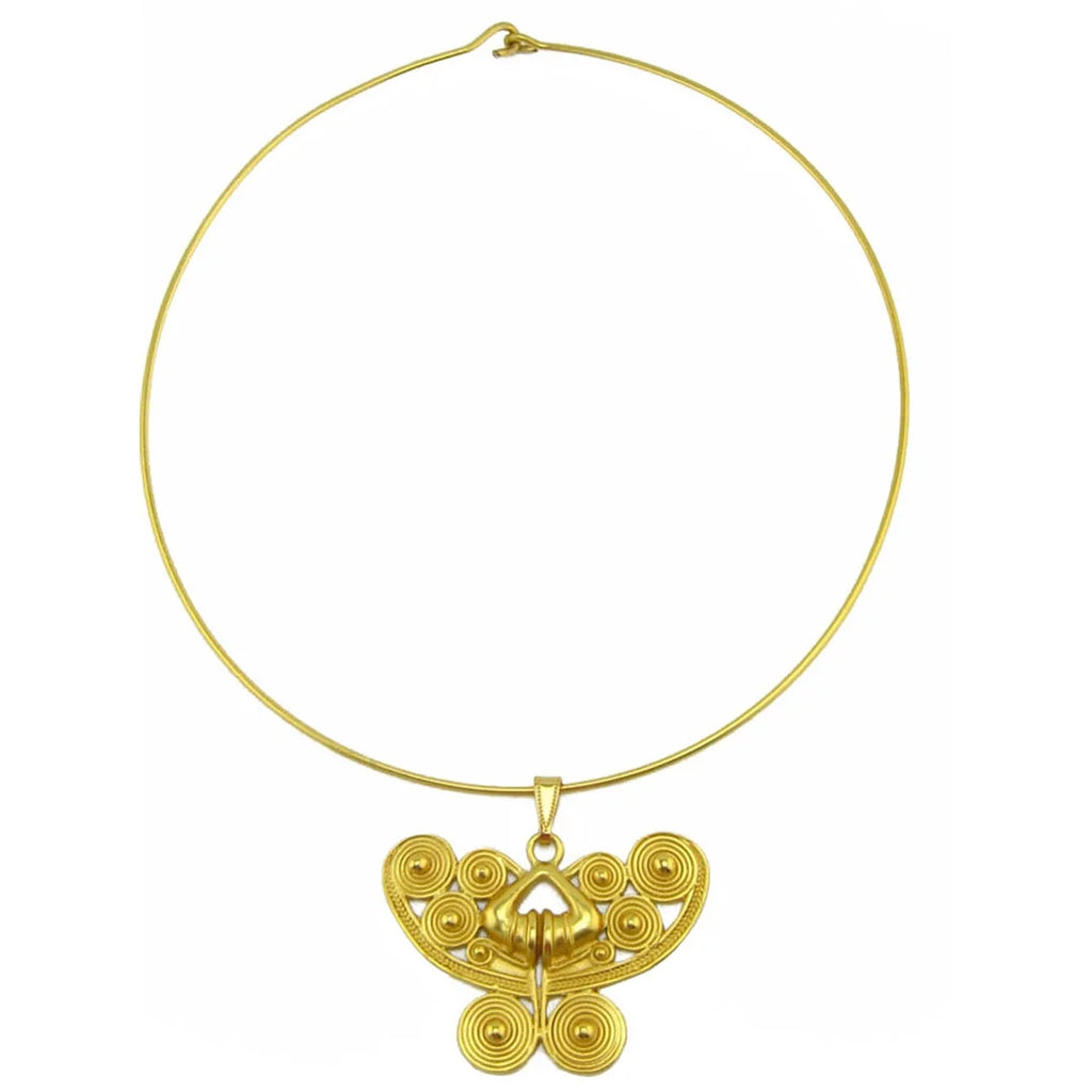 24k Gold Plated Omega Choker Necklace with Butterfly Pendant D2853