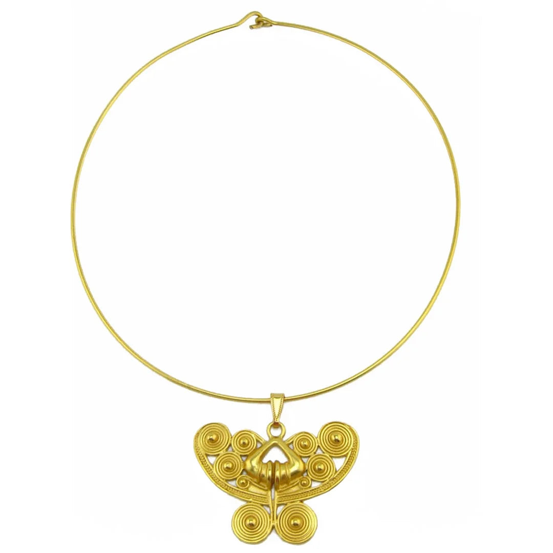24k Gold Plated Omega Choker Necklace with Butterfly Pendant D2853