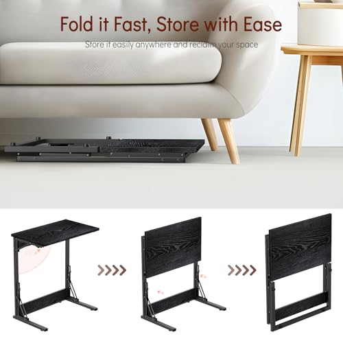 24" Folding C Shaped End Table, Dark Black E760