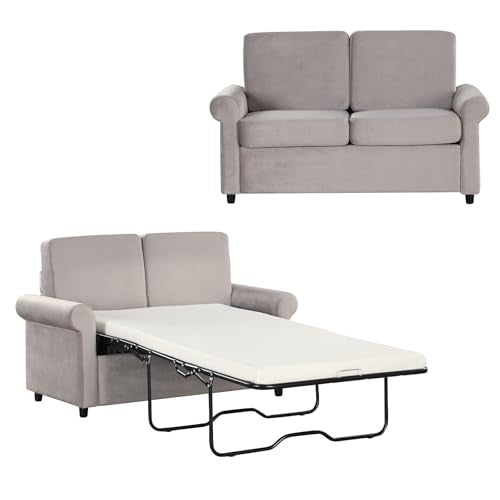 Grey Velvet Convertible Sofa Bed with Memory Foam Mattress C617171