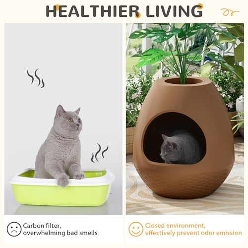Grey Extra Large Hidden Litter Box Enclosure with Artificial Plants V320162
