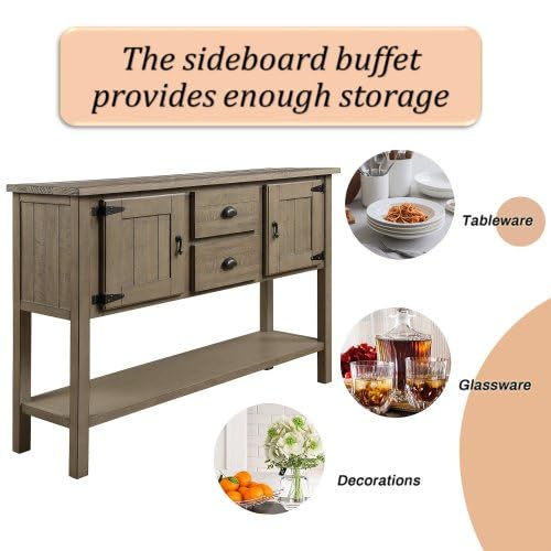 Antique White Wooden Sideboard Buffet with 2 Drawers 2 Cabinets and Lower Shelf S77703