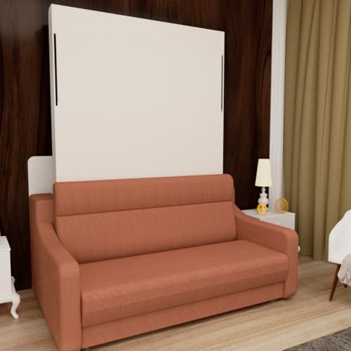 White Full Size Murphy Bed Cabinet with Shelf and Drawers W669