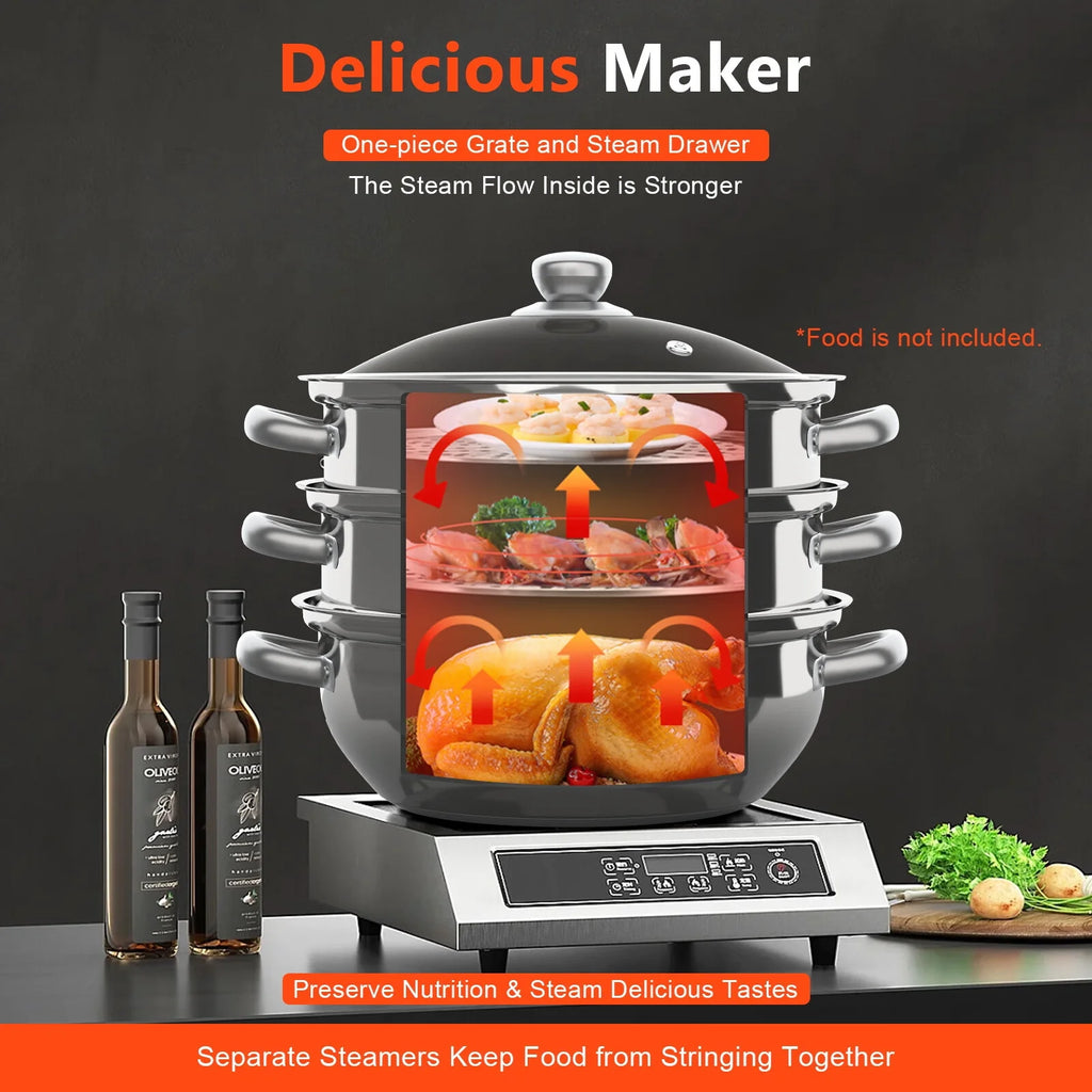 3 Tiers Stainless Steel Steaming Pot with Glass Lid T133784