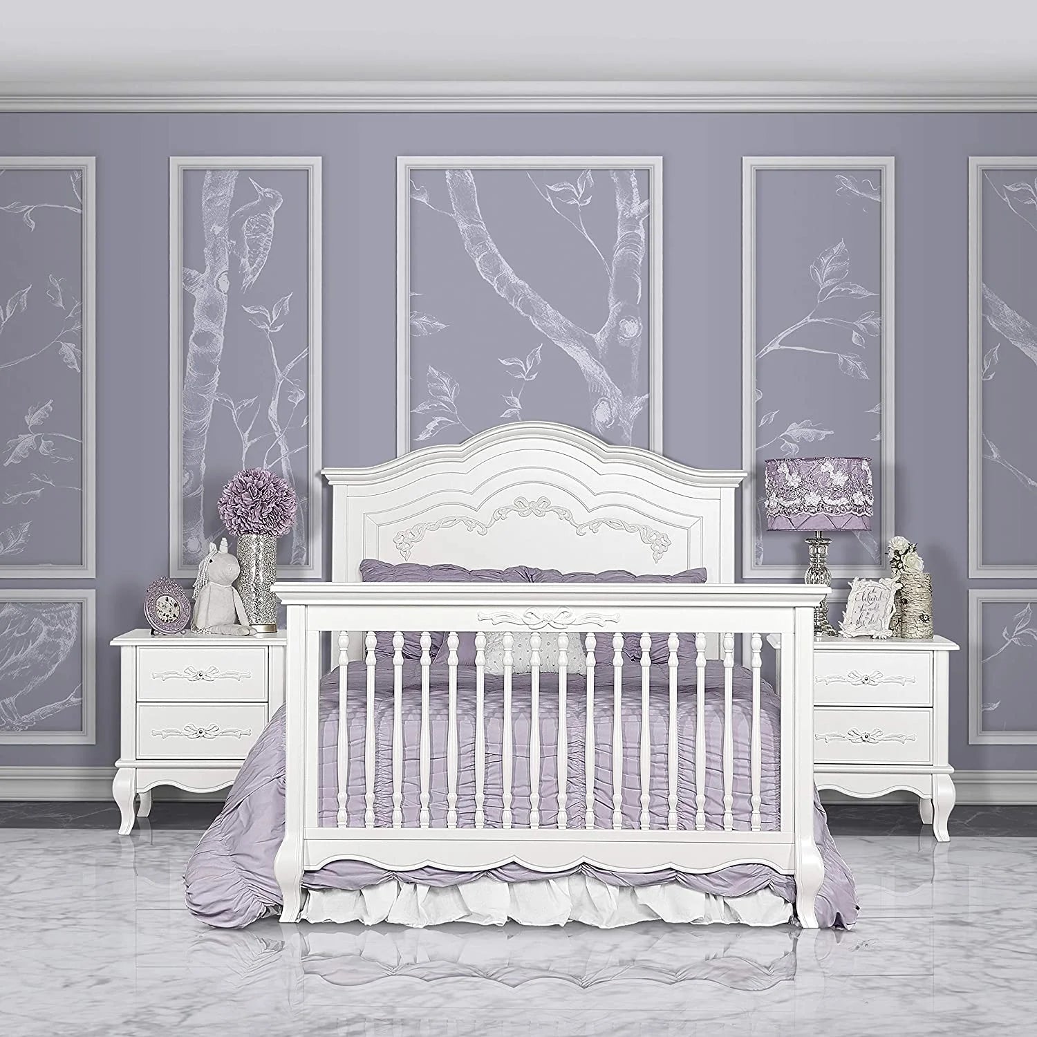 5-in-1 Convertible Crib in Frost, Greenguard Gold Certified, Wooden Baby Crib X39297