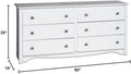 60" Wide 6 Drawer Double Dresser in White R821