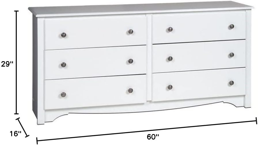 60" Wide 6 Drawer Double Dresser in White R821