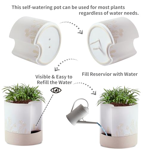 6 Inch Ceramic Self Watering Plant Pot with Drainage Hole Z672208