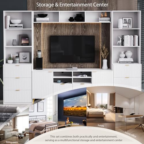 Black 4-Piece Entertainment Wall Unit with 13 Shelves, 8 Drawers and 2 Cabinets F665