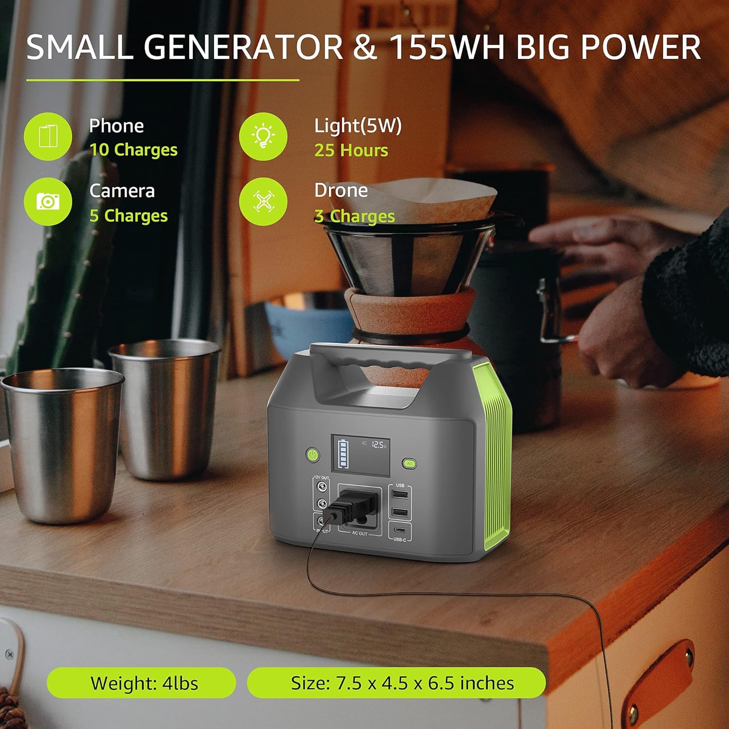 Portable Power Station 155Wh 42000mAh with AC Outlet 110V 150W 6 Outputs External Battery Pack G290