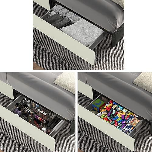 Grey Queen Size Platform Bed Frame with 4 Storage Drawers and Wingback Headboard T8837