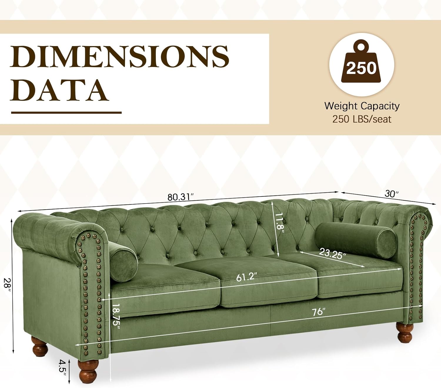 Green Velvet 3 Seater Chesterfield Sofa Z3756