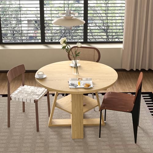 Extendable Round Dining Table with Removable Leaves Wood Base J8199
