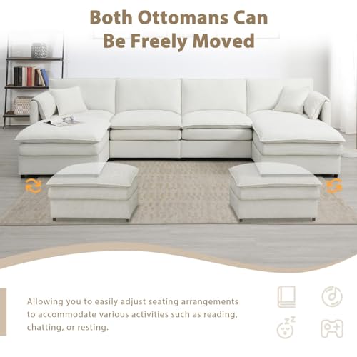 Cream Chenille U Shaped Sectional Sofa with 2 Ottoman D35860