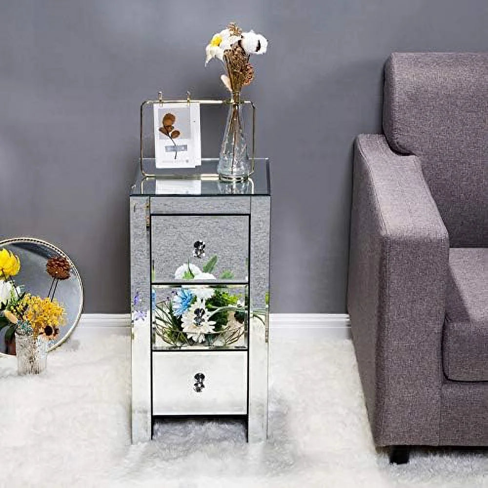 Mirrored Nightstand with 3 Drawers Silver U5171