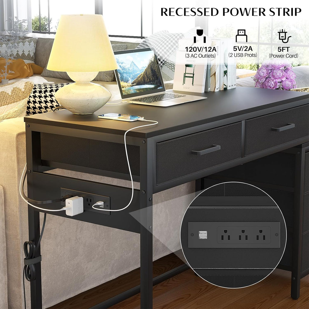 Black Computer Desk with 5 Drawers and Power Outlets I7572