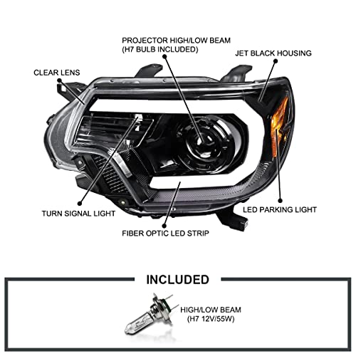 LED Light Bar Chrome Housing Clear Lens Projector Headlights Left + Right Pair Headlamps Assembly H416576