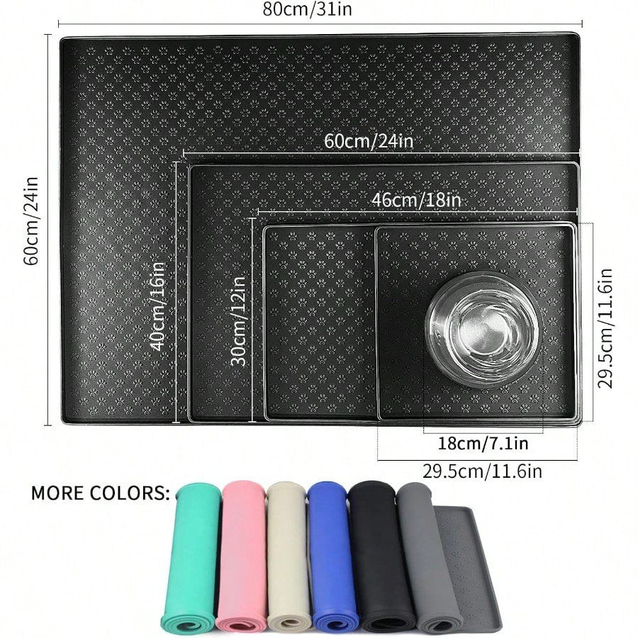 Black 31.5 23.6 Silicone Pet Placemat Y378848