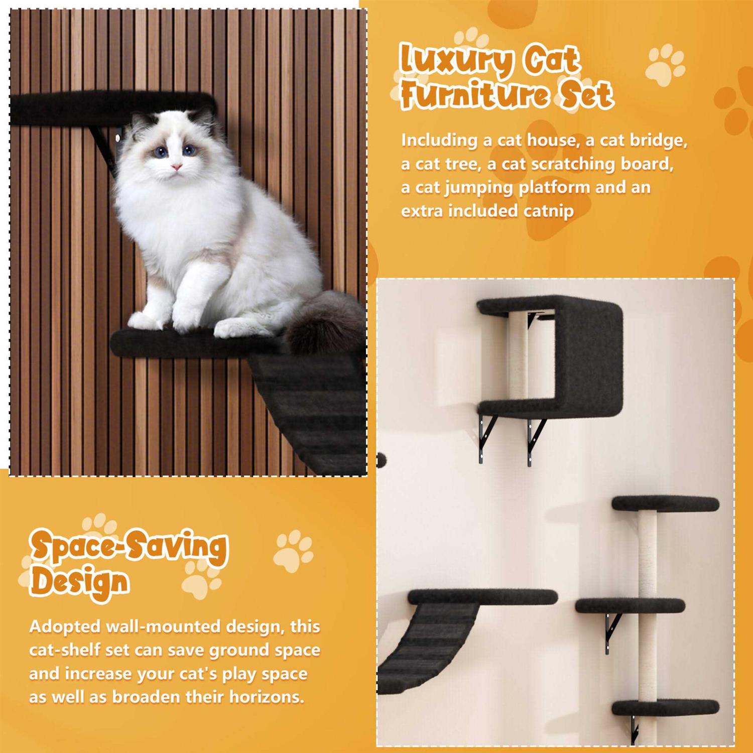 Wall Mounted Shelves Set Cat Tree U33347