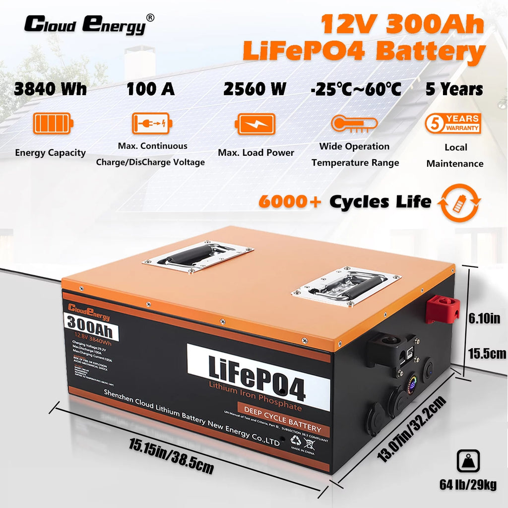 LiFePO4 Battery 12V 300Ah 3.84kWh Deep Cycle with 100 Ampere BMS L557282