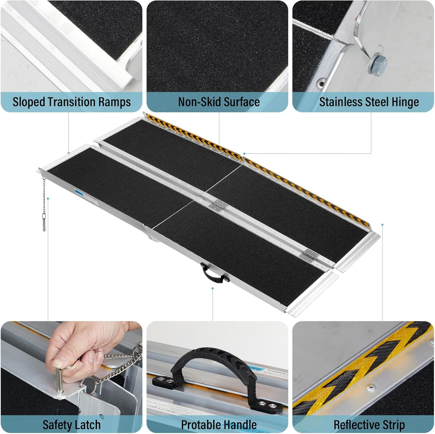 6FT Non-Slip Aluminum Folding Wheelchair Ramp O409369