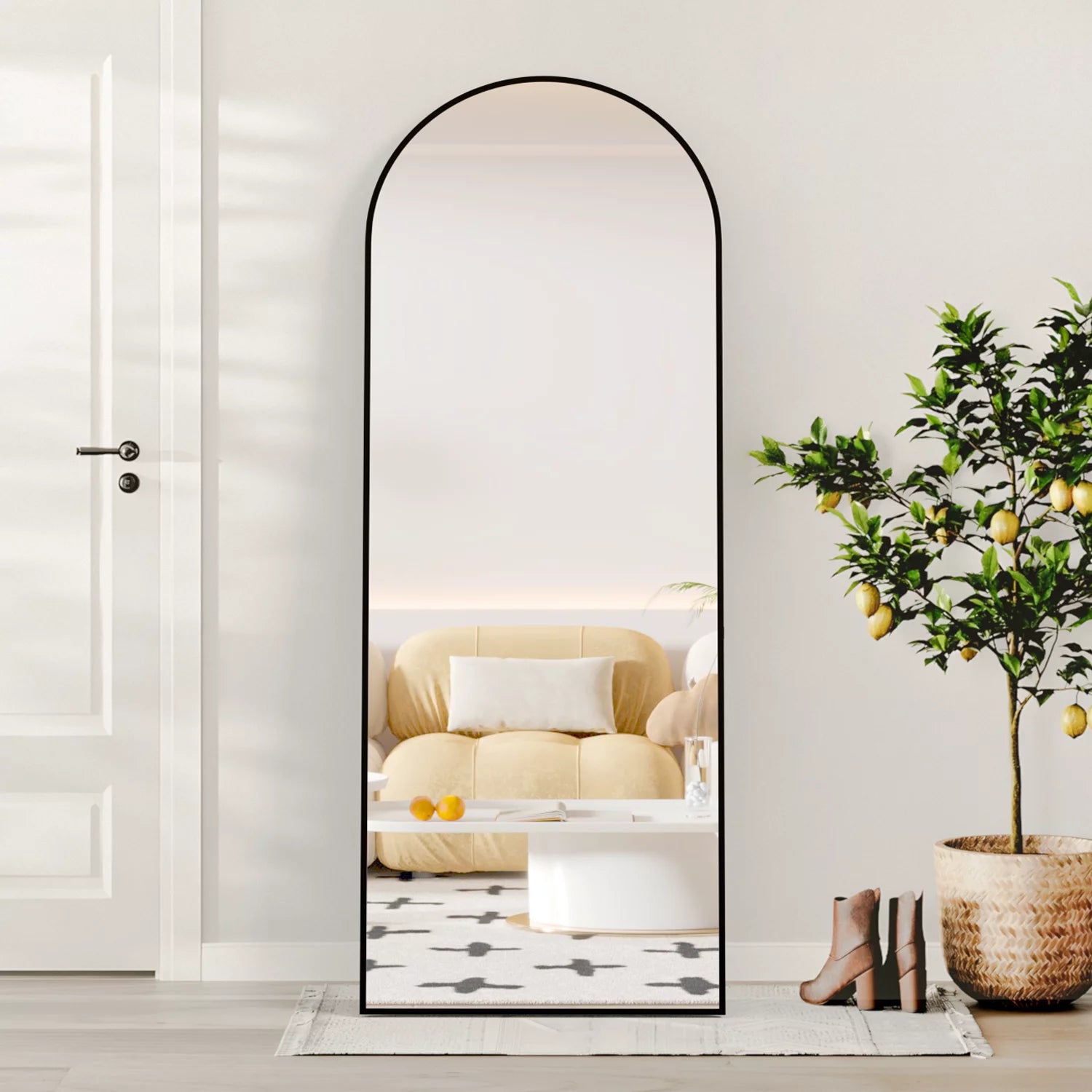 64" x 21" Black Arched Floor Mirror Y61026
