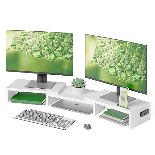 Black Dual Monitor Stand Riser with Smartphone Holder F432499