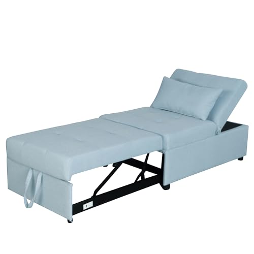 Light Grey Folding Ottoman Sofa Bed with Solid Wood Frame and Polyester Fabric W56349
