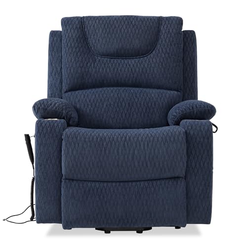 Large Power Lift Recliner Lay Flat Chair Dual Motor with Heat Massage Electric Recliner Chair Cup Holder (Brown, Faux Leather) J524