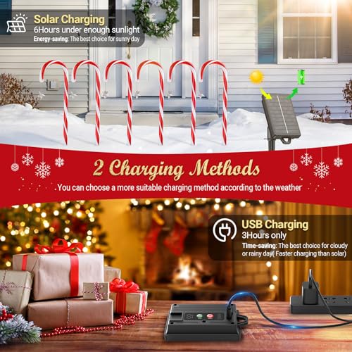 12 Pack Solar Candy Cane Lights, 72 LEDs Waterproof Outdoor Christmas Decorations J21599