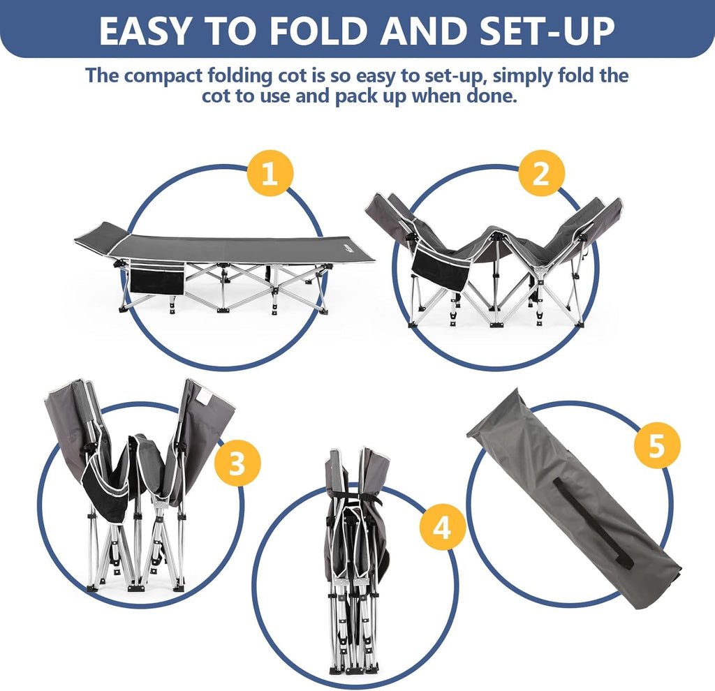 Folding Camping Cot with Carry Bag Grey V365